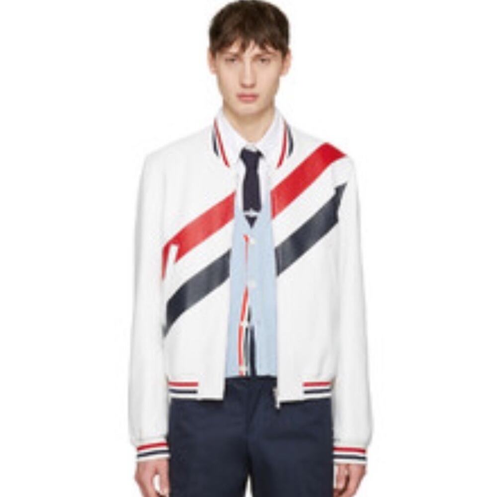 Thom Brown NWT $3500 Men’s Double sided Boucle Bomber Jacket size 2 White Bb